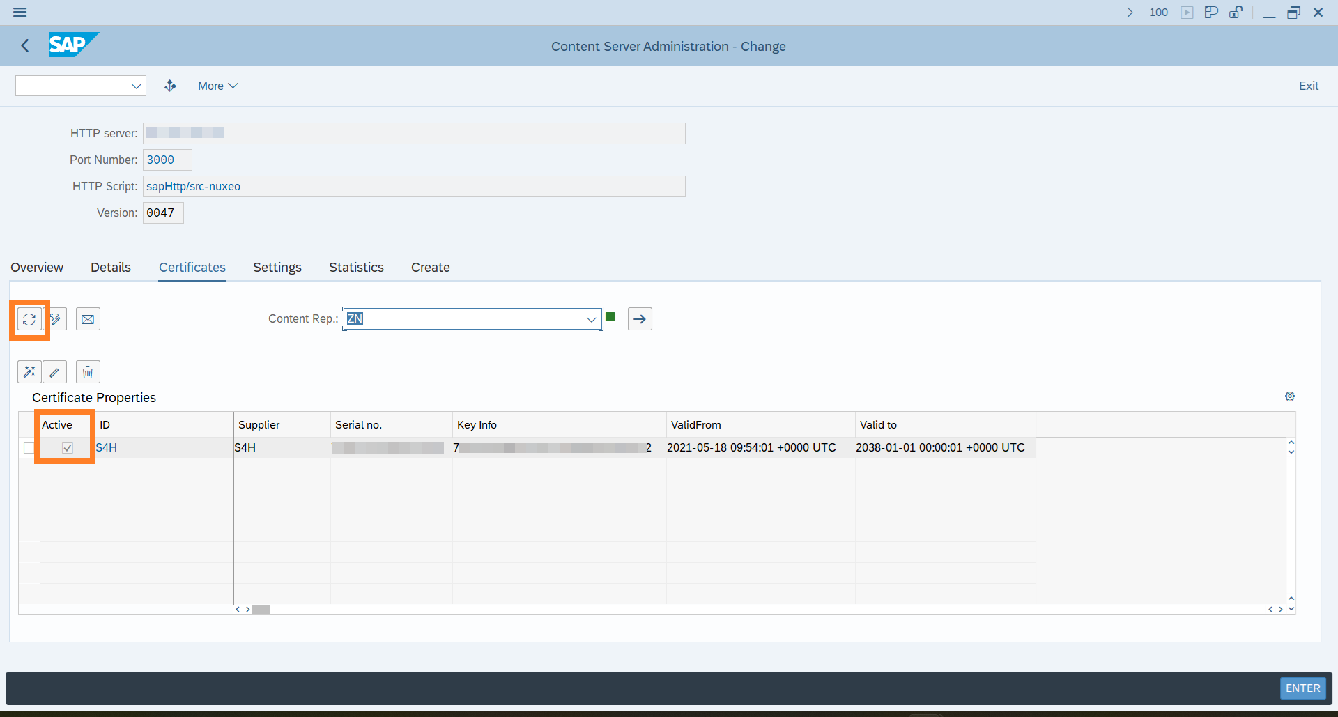 SAP Customizing: Certificate active